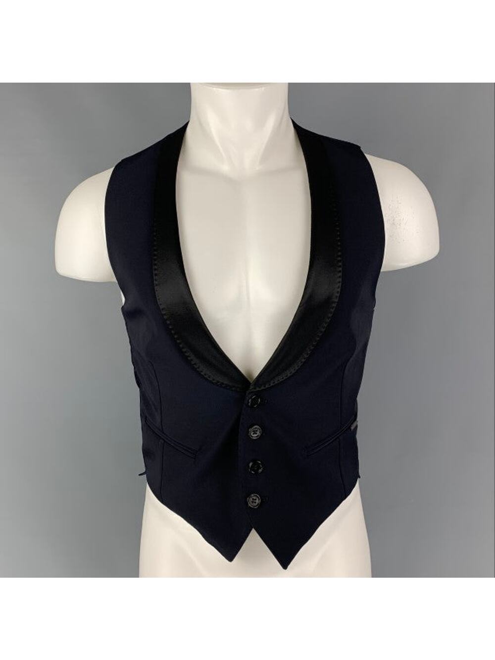 DIRK BIKKEMBERGS Size 36 Navy Black Polyester Blend Vest